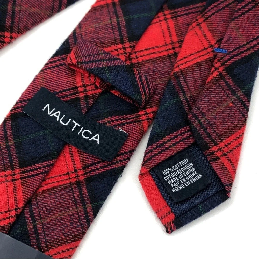 Nautica Men’s Red Blue Plaid 100% Cotton Tie